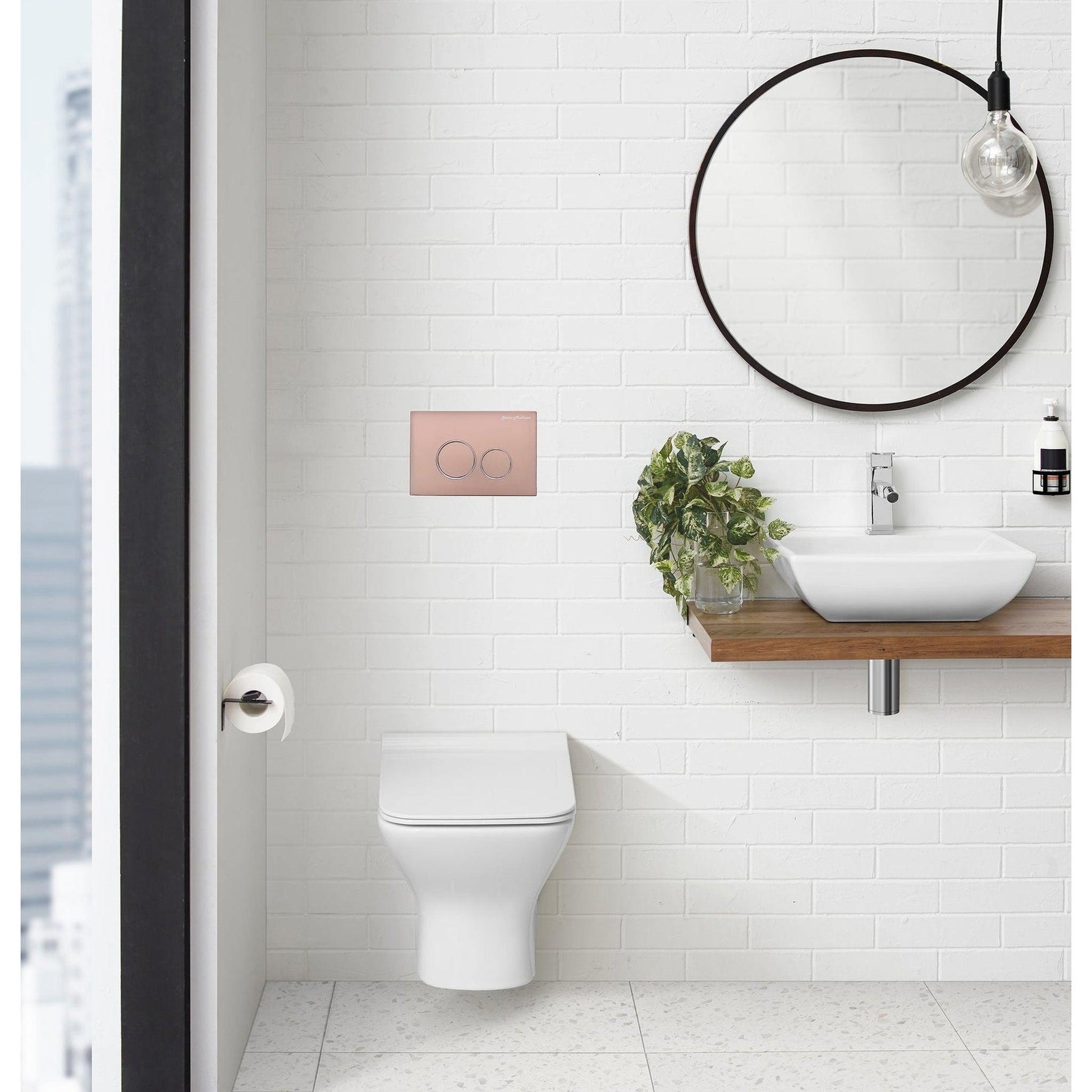 Swiss Madison 10" Rose Gold Wall-Mounted Actuator Flush Push Button Plate With Dual Flush System and Round Buttons