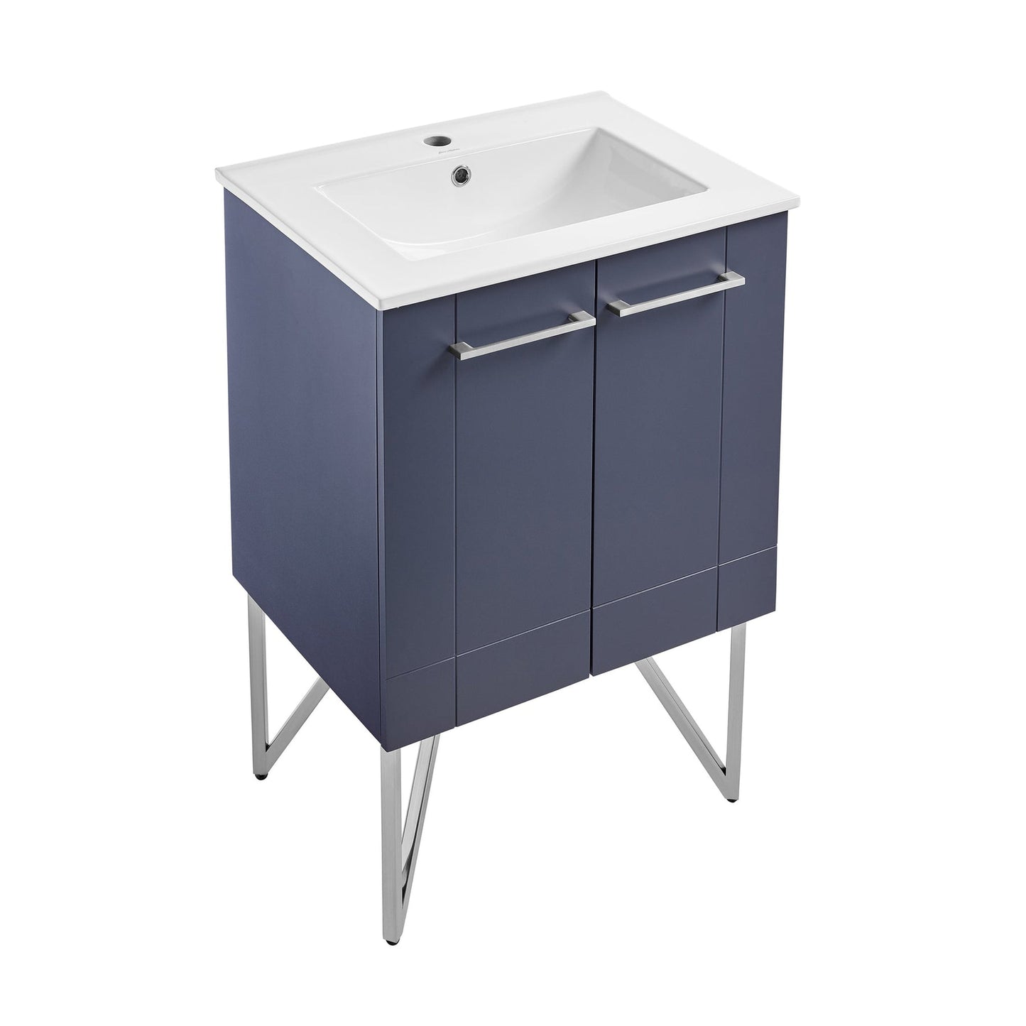 Swiss Madison Annecy 24" x 35" Freestanding Cinder Purple Bathroom Vanity With Ceramic Single Sink and Stainless Steel Metal Legs