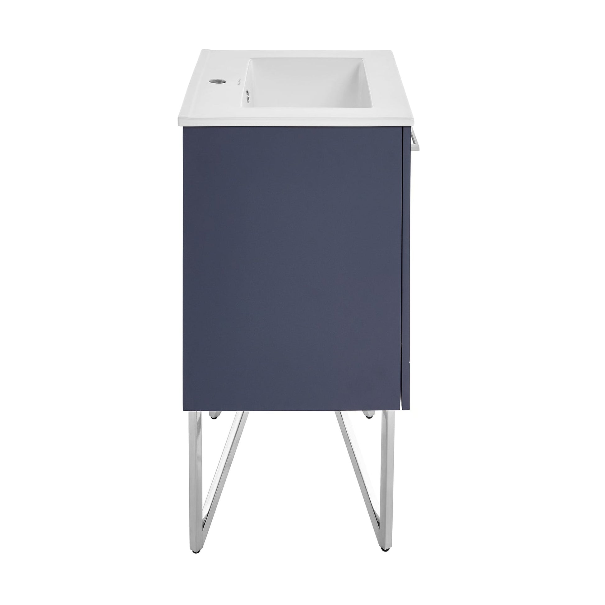 Swiss Madison Annecy 24" x 35" Freestanding Cinder Purple Bathroom Vanity With Ceramic Single Sink and Stainless Steel Metal Legs