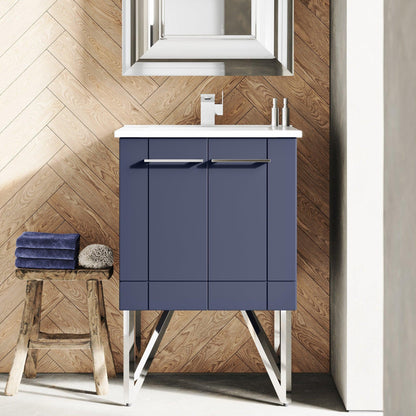 Swiss Madison Annecy 24" x 35" Freestanding Cinder Purple Bathroom Vanity With Ceramic Single Sink and Stainless Steel Metal Legs