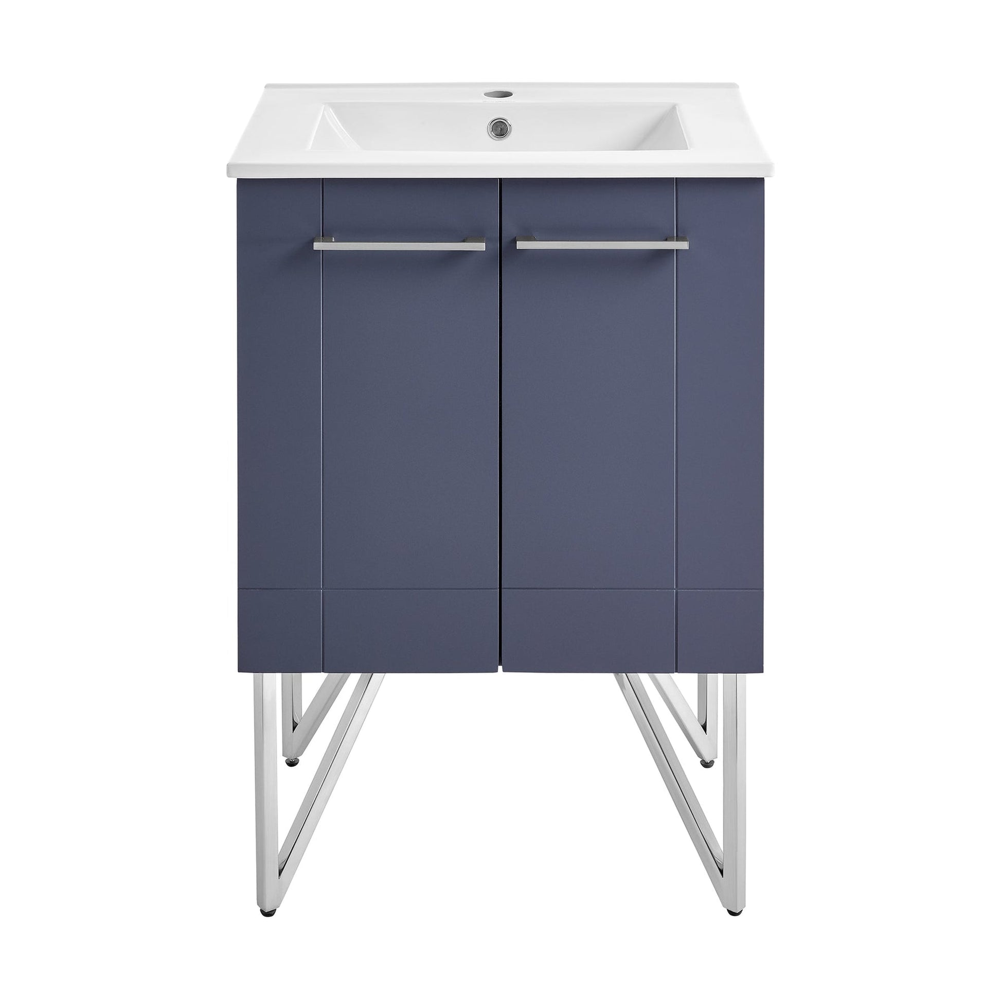 Swiss Madison Annecy 24" x 35" Freestanding Cinder Purple Bathroom Vanity With Ceramic Single Sink and Stainless Steel Metal Legs