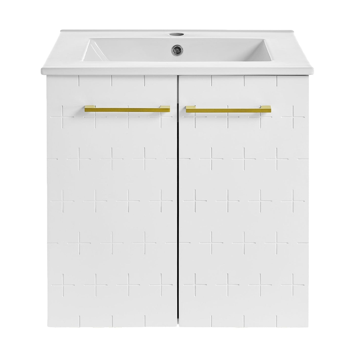 Swiss Madison Annecy 24" x 35" Freestanding Galaxy White Bathroom Vanity With Ceramic Single Sink and Stainless Steel Metal Legs