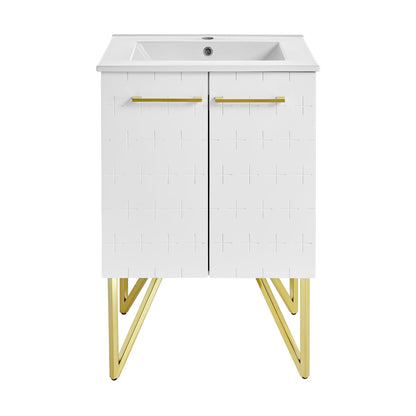 Swiss Madison Annecy 24" x 35" Freestanding Galaxy White Bathroom Vanity With Ceramic Single Sink and Stainless Steel Metal Legs