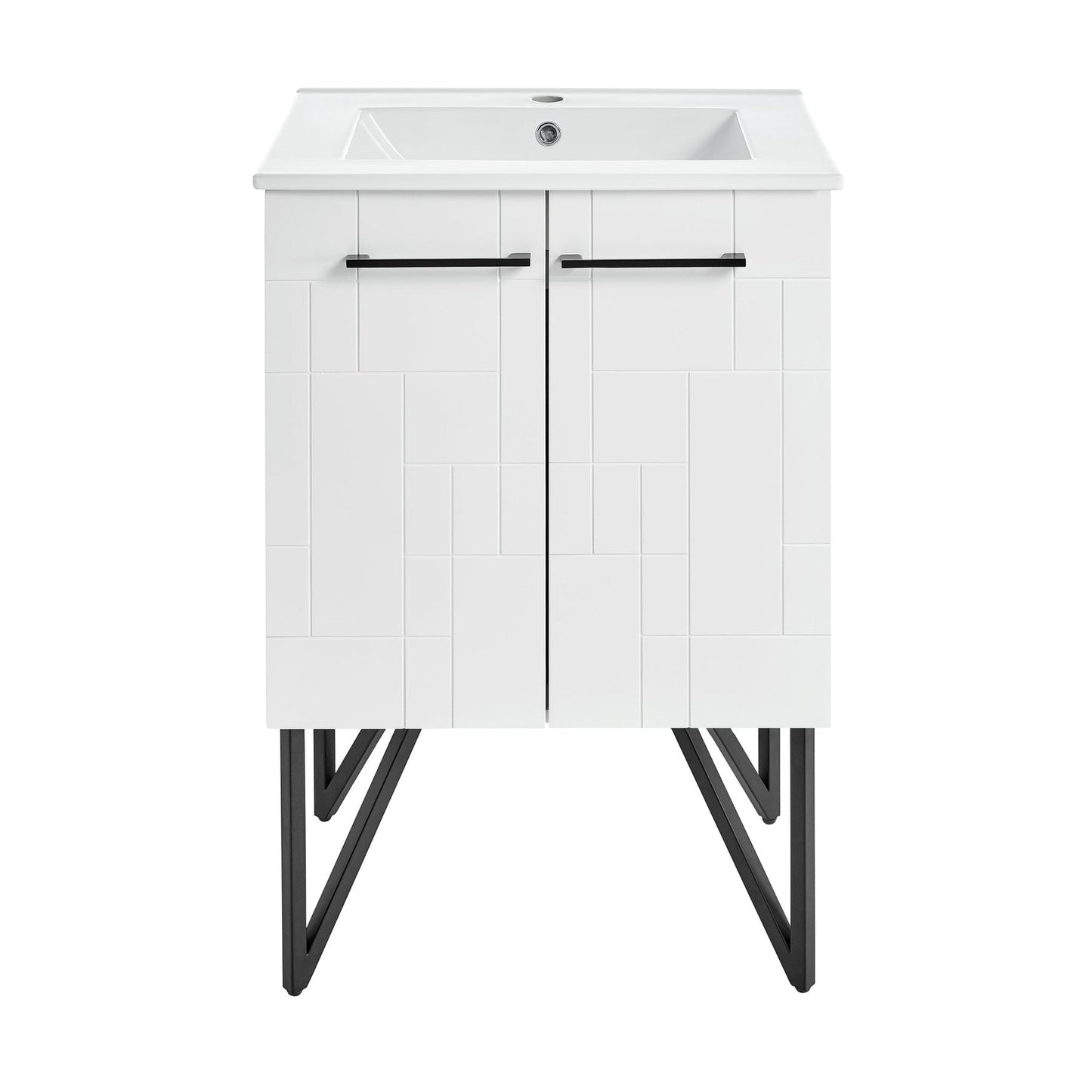 Swiss Madison Annecy 24" x 35" Freestanding Mondrian White Bathroom Vanity With Ceramic Single Sink and Stainless Steel Metal Legs