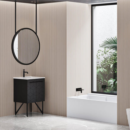 Swiss Madison Annecy 24" x 35" Freestanding Phantom Black Bathroom Vanity With Ceramic Single Sink and Stainless Steel Metal Legs