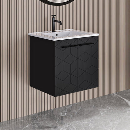 Swiss Madison Annecy 24" x 35" Freestanding Phantom Black Bathroom Vanity With Ceramic Single Sink and Stainless Steel Metal Legs