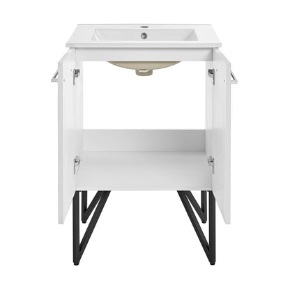 Swiss Madison Annecy 24" x 35" Freestanding White Bathroom Vanity With Ceramic Single Sink and Stainless Steel Metal Legs