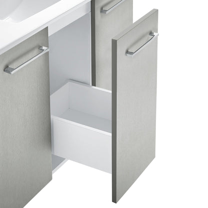 Swiss Madison Annecy 36" x 35" Freestanding Brushed Gray Bathroom Vanity With Ceramic Single Sink and Stainless Steel Metal Legs