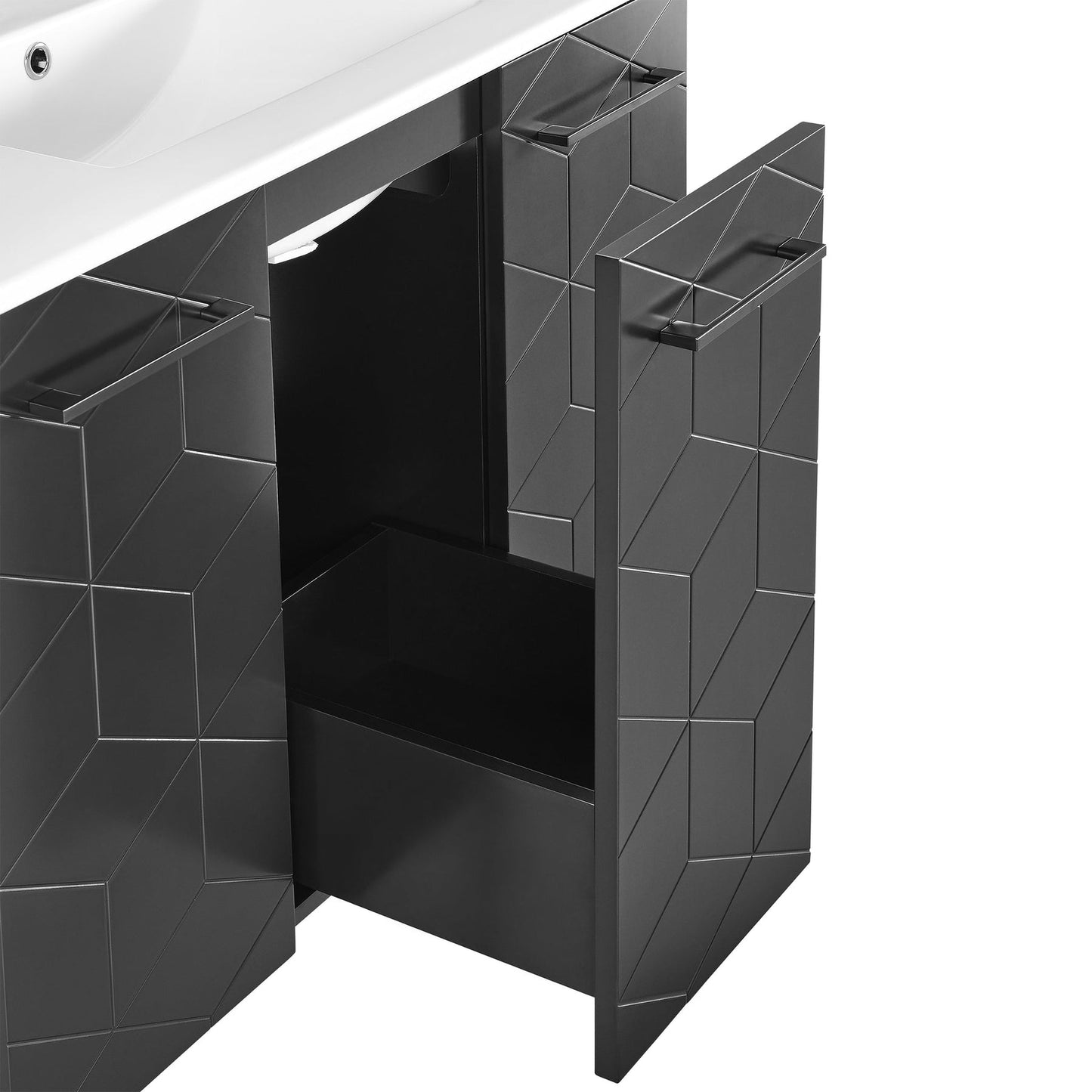 Swiss Madison Annecy 36" x 35" Freestanding Phantom Black Bathroom Vanity With Ceramic Single Sink and Stainless Steel Metal Legs