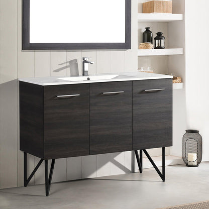 Swiss Madison Annecy 48" x 35" Freestanding Black Walnut Bathroom Vanity With Ceramic Single Sink and Stainless Steel Metal Legs