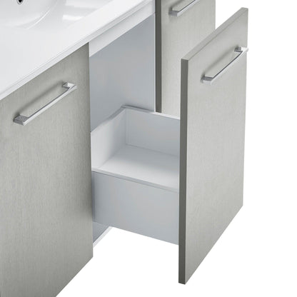Swiss Madison Annecy 48" x 35" Freestanding Brushed Gray Bathroom Vanity With Ceramic Single Sink and Stainless Steel Metal Legs