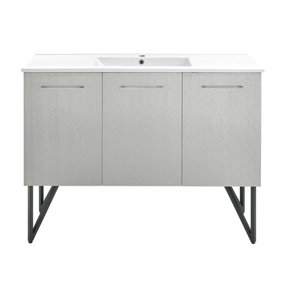 Swiss Madison Annecy 48" x 35" Freestanding Brushed Gray Bathroom Vanity With Ceramic Single Sink and Stainless Steel Metal Legs