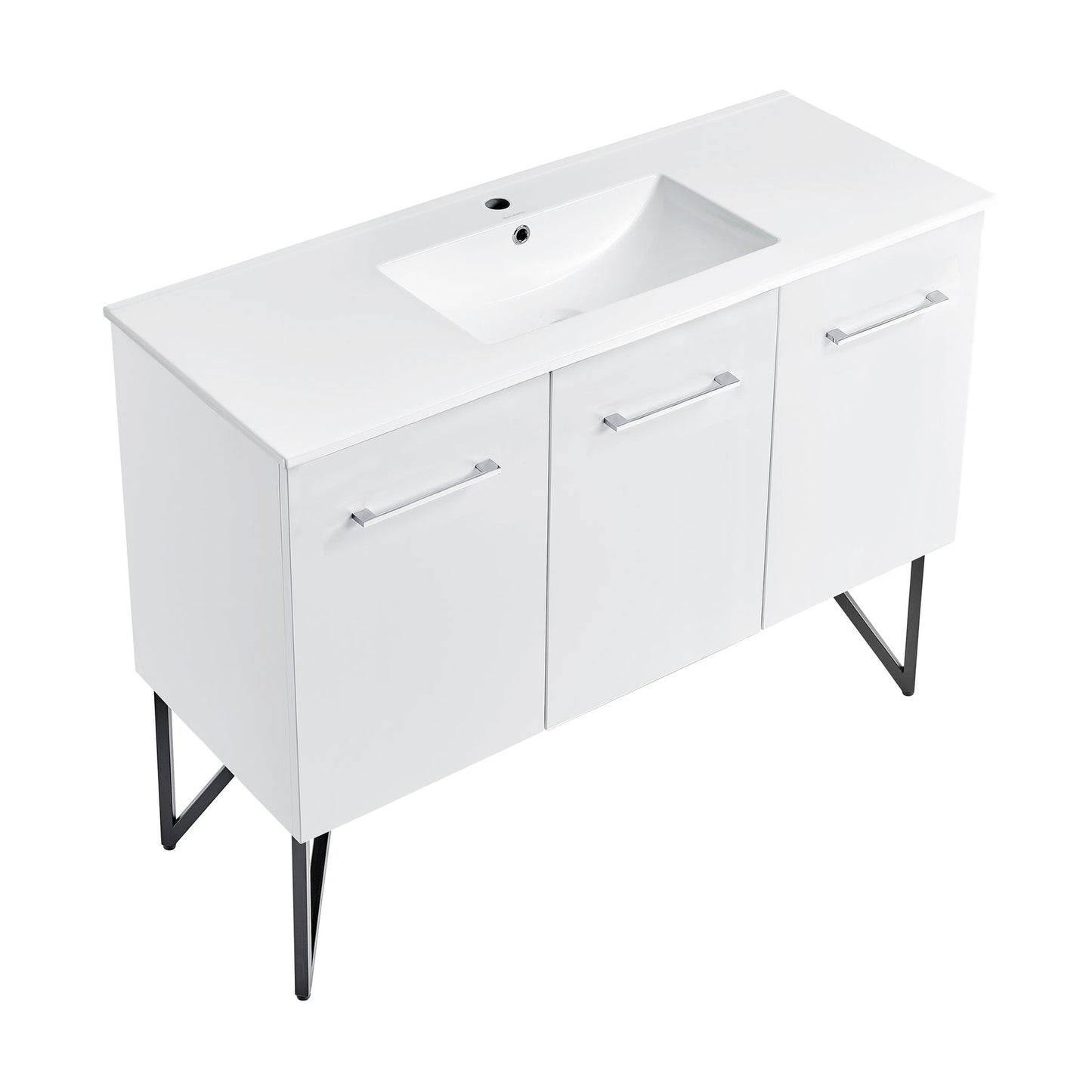 Swiss Madison Annecy 48" x 35" Freestanding White Bathroom Vanity With Ceramic Single Sink and Stainless Steel Metal Legs
