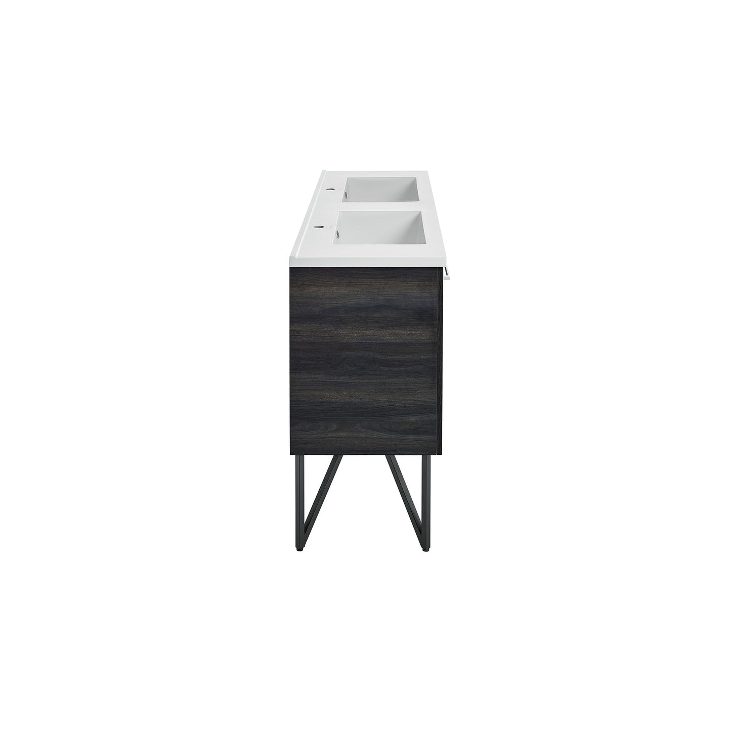 Swiss Madison Annecy 60" x 36" Freestanding Black Walnut Bathroom Vanity With Ceramic Double Sink and Stainless Steel Metal Legs