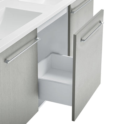 Swiss Madison Annecy 60" x 36" Freestanding Brushed Gray Bathroom Vanity With Ceramic Double Sink and Stainless Steel Metal Legs
