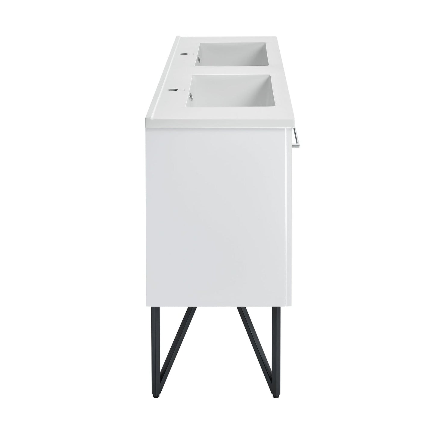 Swiss Madison Annecy 60" x 36" Freestanding White Bathroom Vanity With Ceramic Double Sink and Stainless Steel Metal Legs