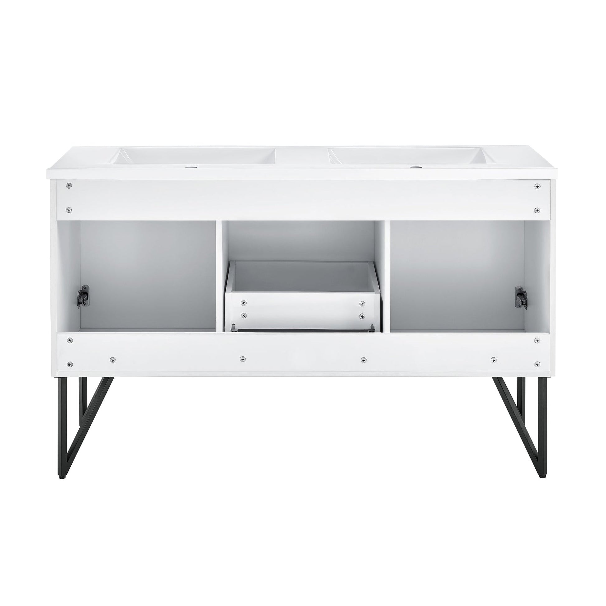 Swiss Madison Annecy 60" x 36" Freestanding White Bathroom Vanity With Ceramic Double Sink and Stainless Steel Metal Legs