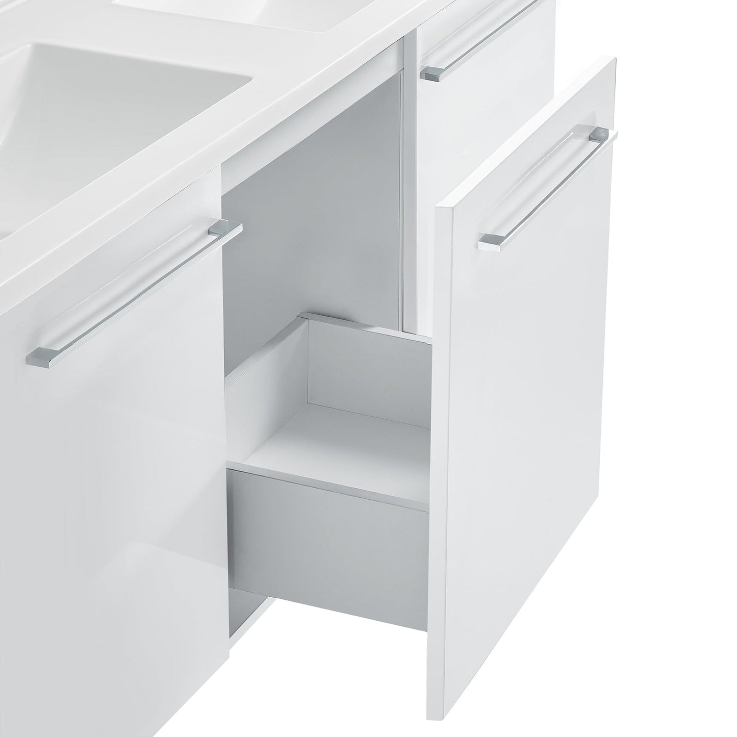 Swiss Madison Annecy 60" x 36" Freestanding White Bathroom Vanity With Ceramic Double Sink and Stainless Steel Metal Legs