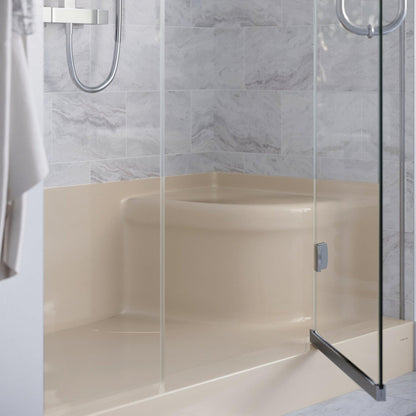 Swiss Madison Aquatique 60" x 32" Three-Wall Alcove Biscuit Left-Hand Drain Seated Shower Base With Built-In Integral Flange and Integrated Seat