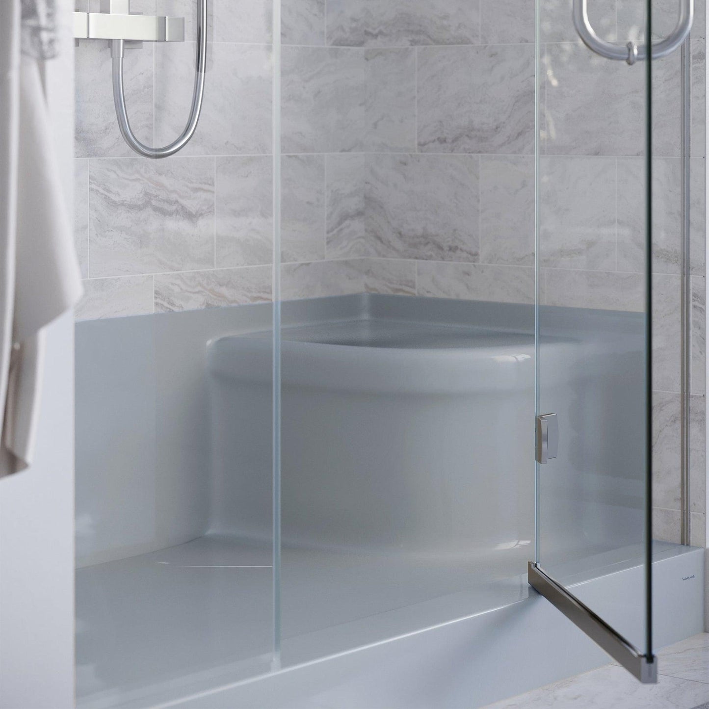 Swiss Madison Aquatique 60" x 32" Three-Wall Alcove Gray Left-Hand Drain Seated Shower Base With Built-In Integral Flange and Integrated Seat