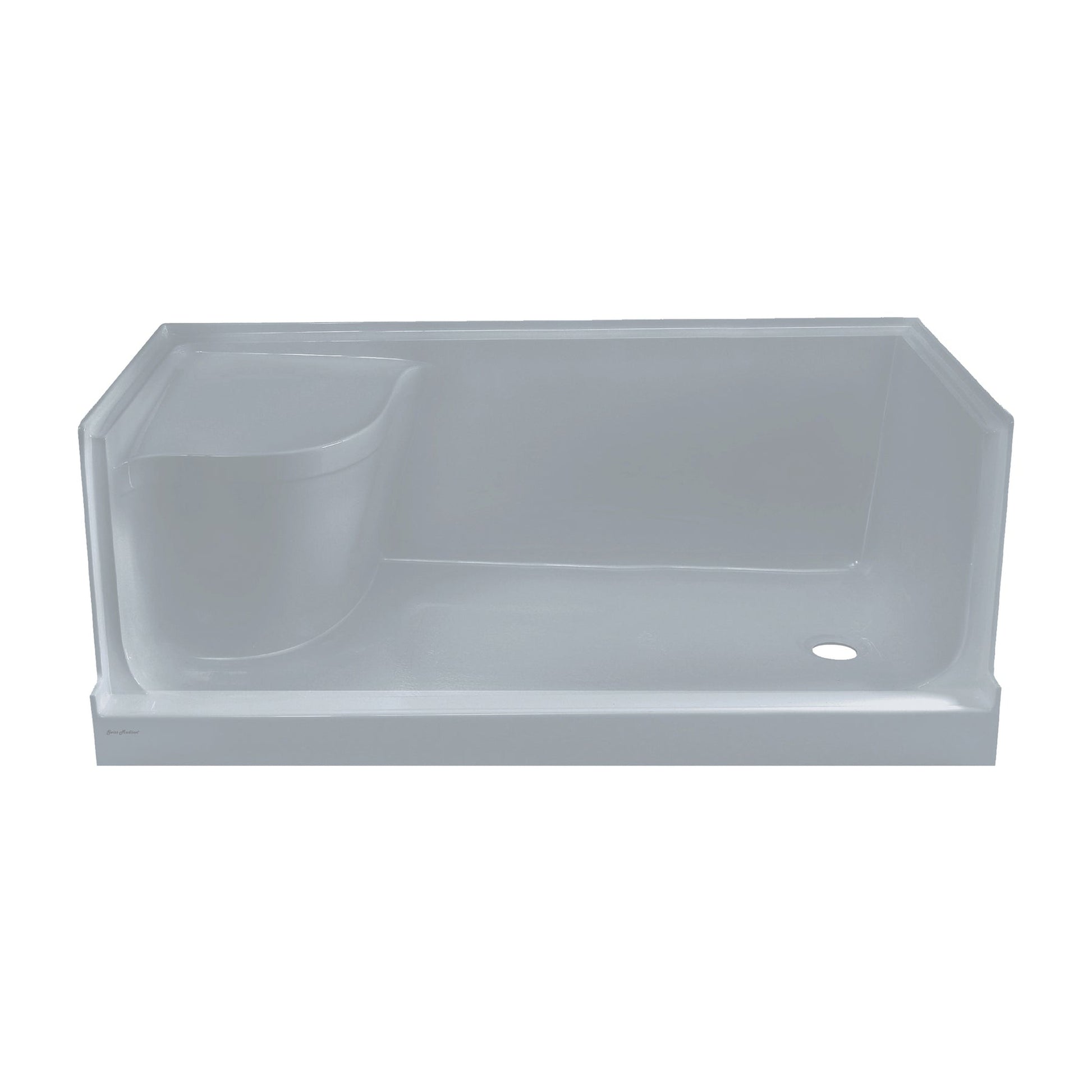 Swiss Madison Aquatique 60" x 32" Three-Wall Alcove Gray Right-Hand Drain Seated Shower Base With Built-In Integral Flange and Integrated Seat