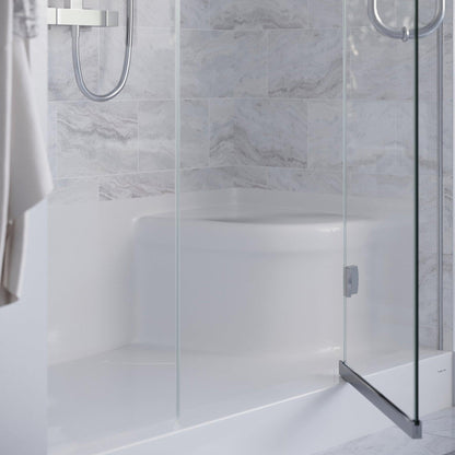 Swiss Madison Aquatique 60" x 32" Three-Wall Alcove White Left-Hand Drain Seated Shower Base With Built-In Integral Flange and Integrated Seat