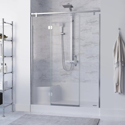 Swiss Madison Aquatique 60" x 32" Three-Wall Alcove White Right-Hand Drain Seated Shower Base With Built-In Integral Flange and Integrated Seat
