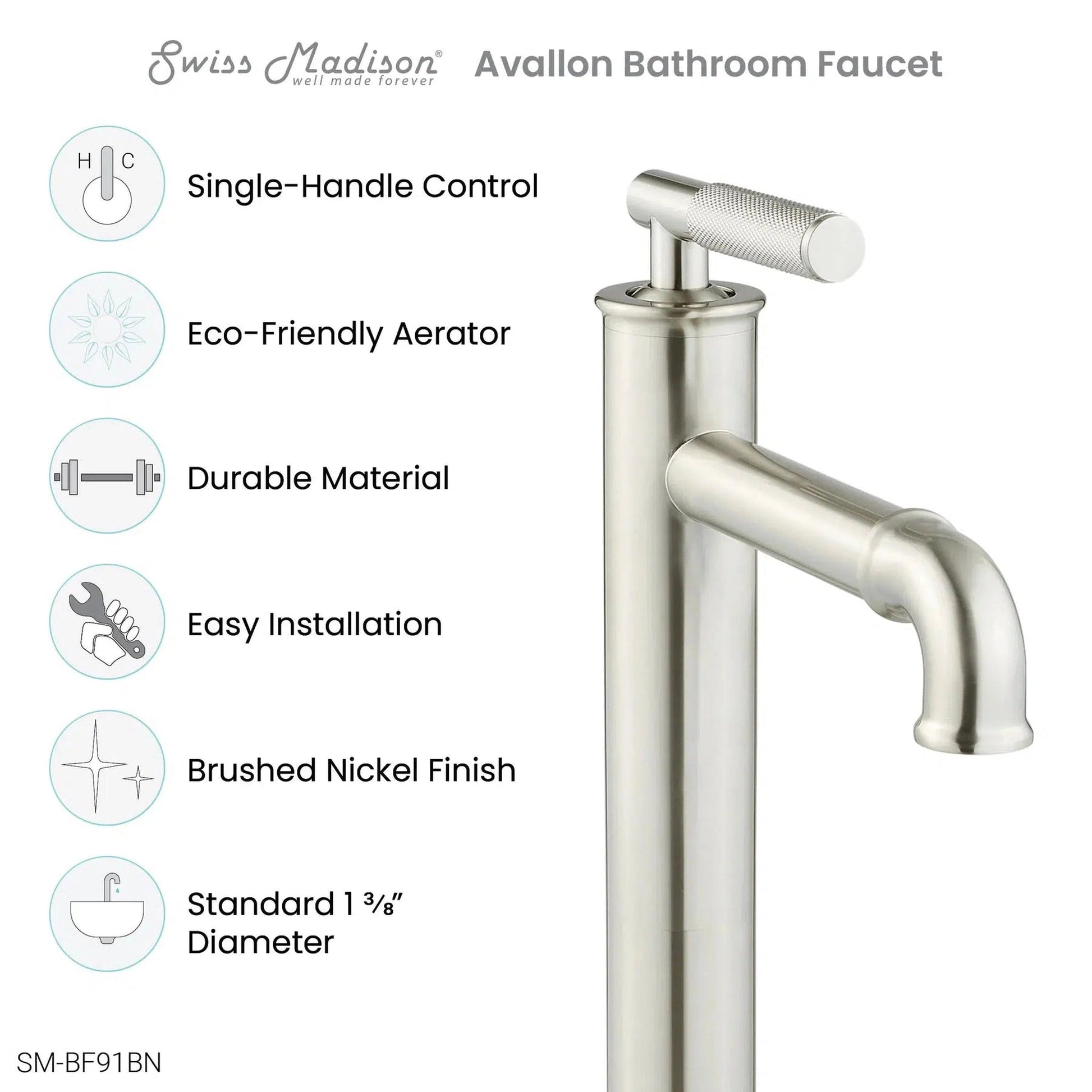 Swiss Madison Avallon 11" Single-Handle Brushed Nickel Bathroom Faucet With 1.2 GPM Flow Rate