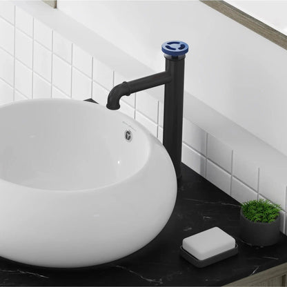 Swiss Madison Avallon 12" Single Blue Handle Matte Black Bathroom Faucet With 1.2 GPM Flow Rate