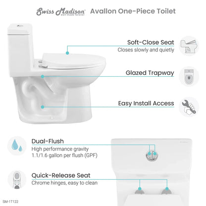 Swiss Madison Avallon 16" x 28" One-Piece White Elongated Floor-Mounted Toilet With 1.1/1.6 GPF