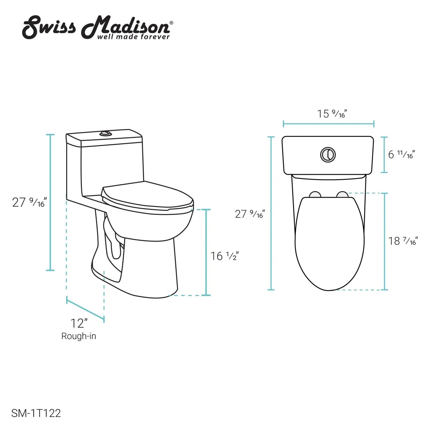 Swiss Madison Avallon 16" x 28" One-Piece White Elongated Floor-Mounted Toilet With 1.1/1.6 GPF