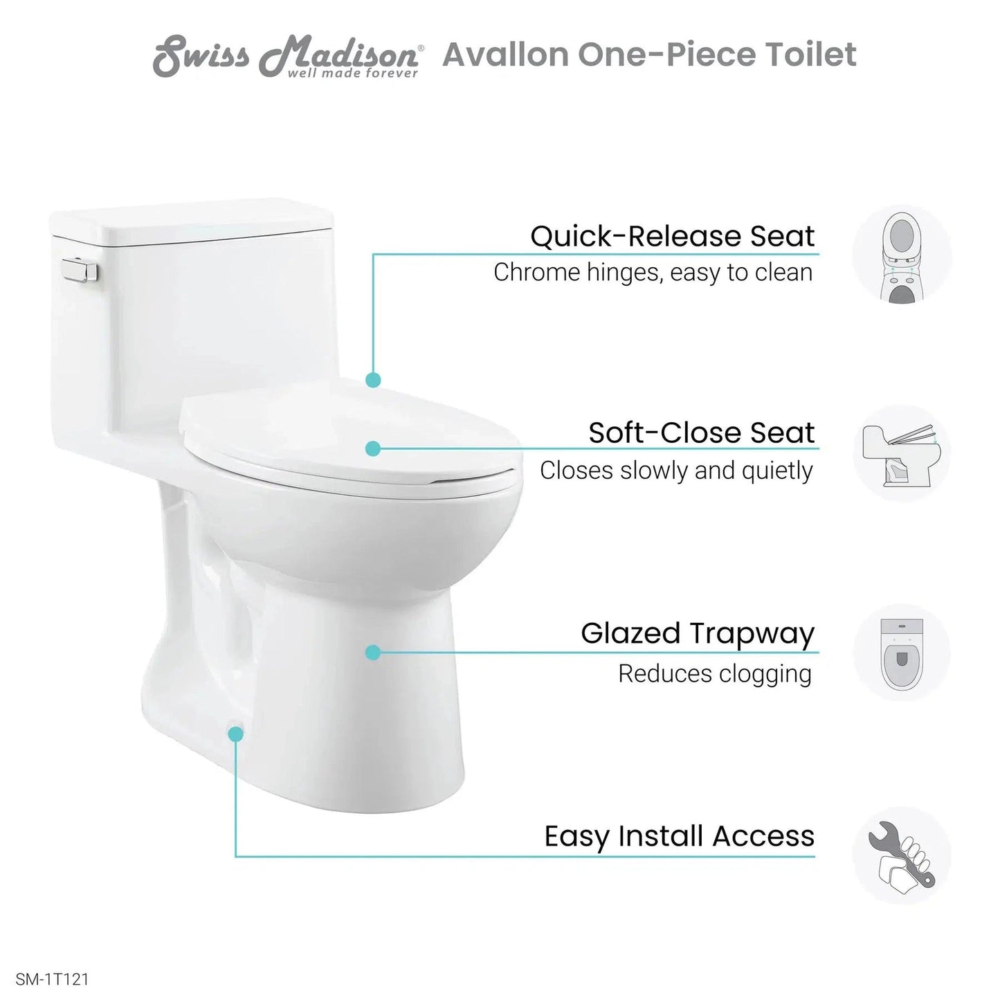 Swiss Madison Avallon 16" x 28" One-Piece White Elongated Floor-Mounted Toilet With 1.28 GPF