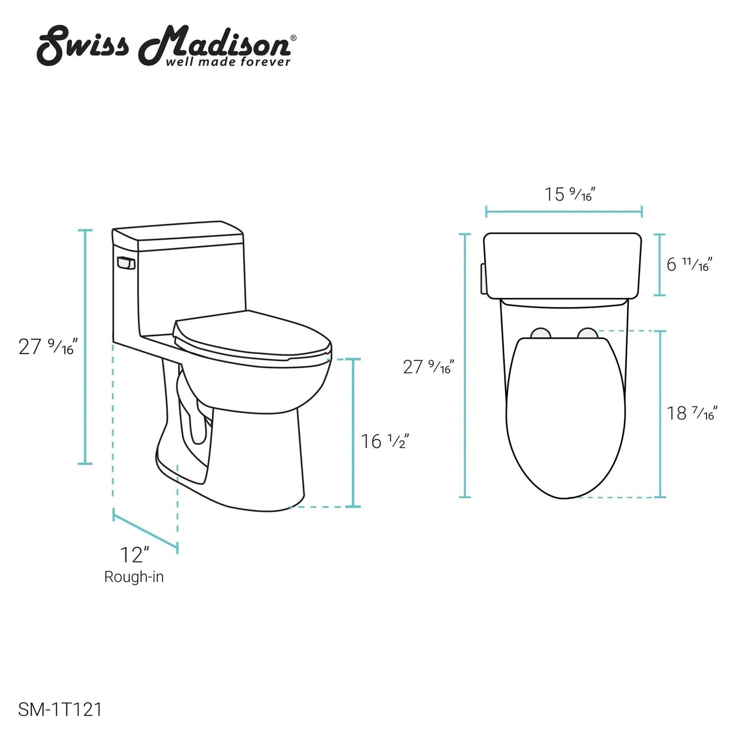 Swiss Madison Avallon 16" x 28" One-Piece White Elongated Floor-Mounted Toilet With 1.28 GPF