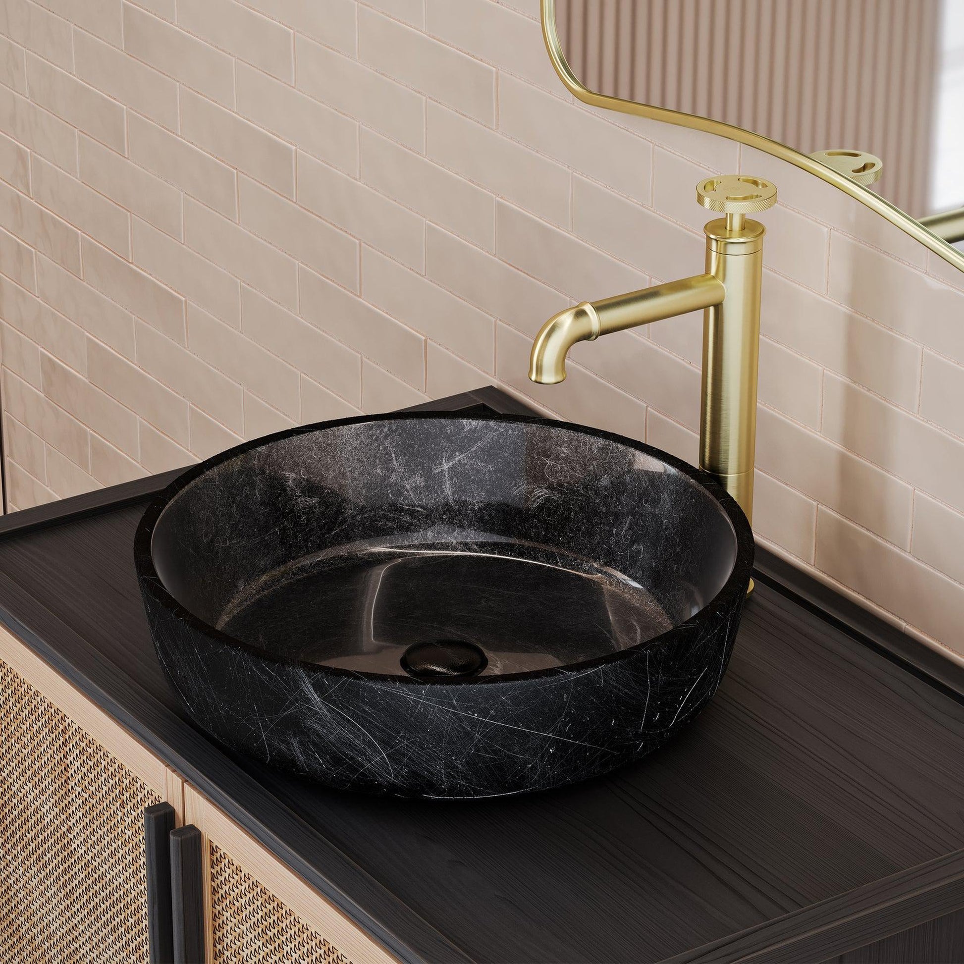 Swiss Madison Avallon 17" x 17" Black Round Tempered Glass Bathroom Vessel Sink