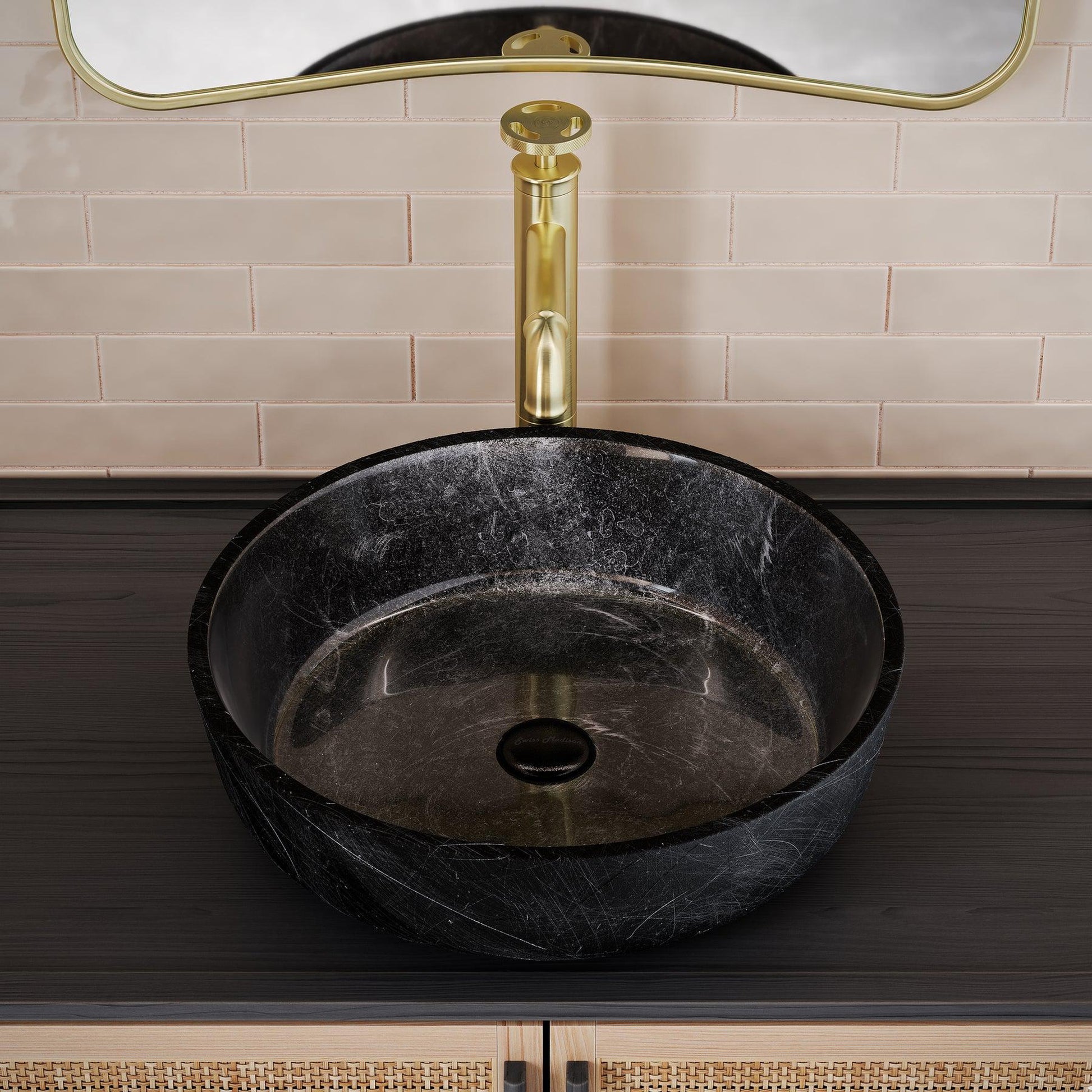 Swiss Madison Avallon 17" x 17" Black Round Tempered Glass Bathroom Vessel Sink