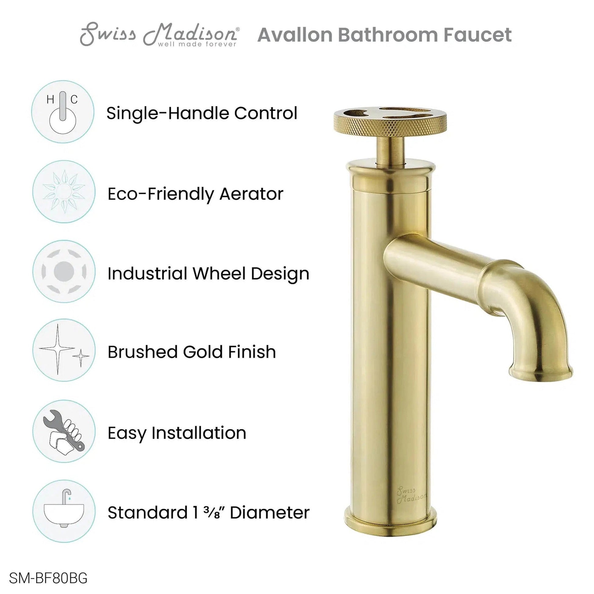 Swiss Madison Avallon 7" Single-Handle Brushed Gold Bathroom Faucet With 1.2 GPM Flow Rate