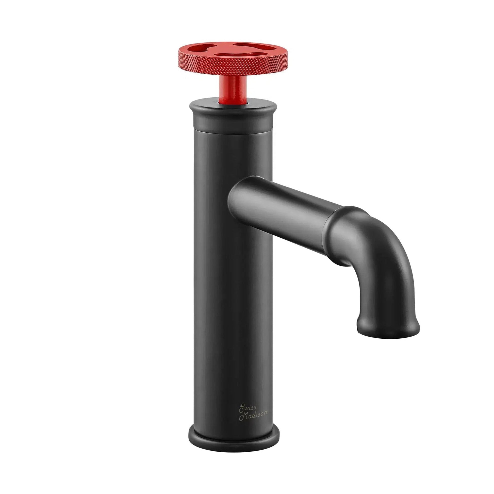Swiss Madison Avallon 7" Single Red Handle Matte Black Bathroom Faucet With 1.2 GPM Flow Rate