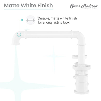 Swiss Madison Avallon 8" Matte White Double-Handle Bathroom Faucet With Wheel Handle and 1.2 GPM Flow Rate
