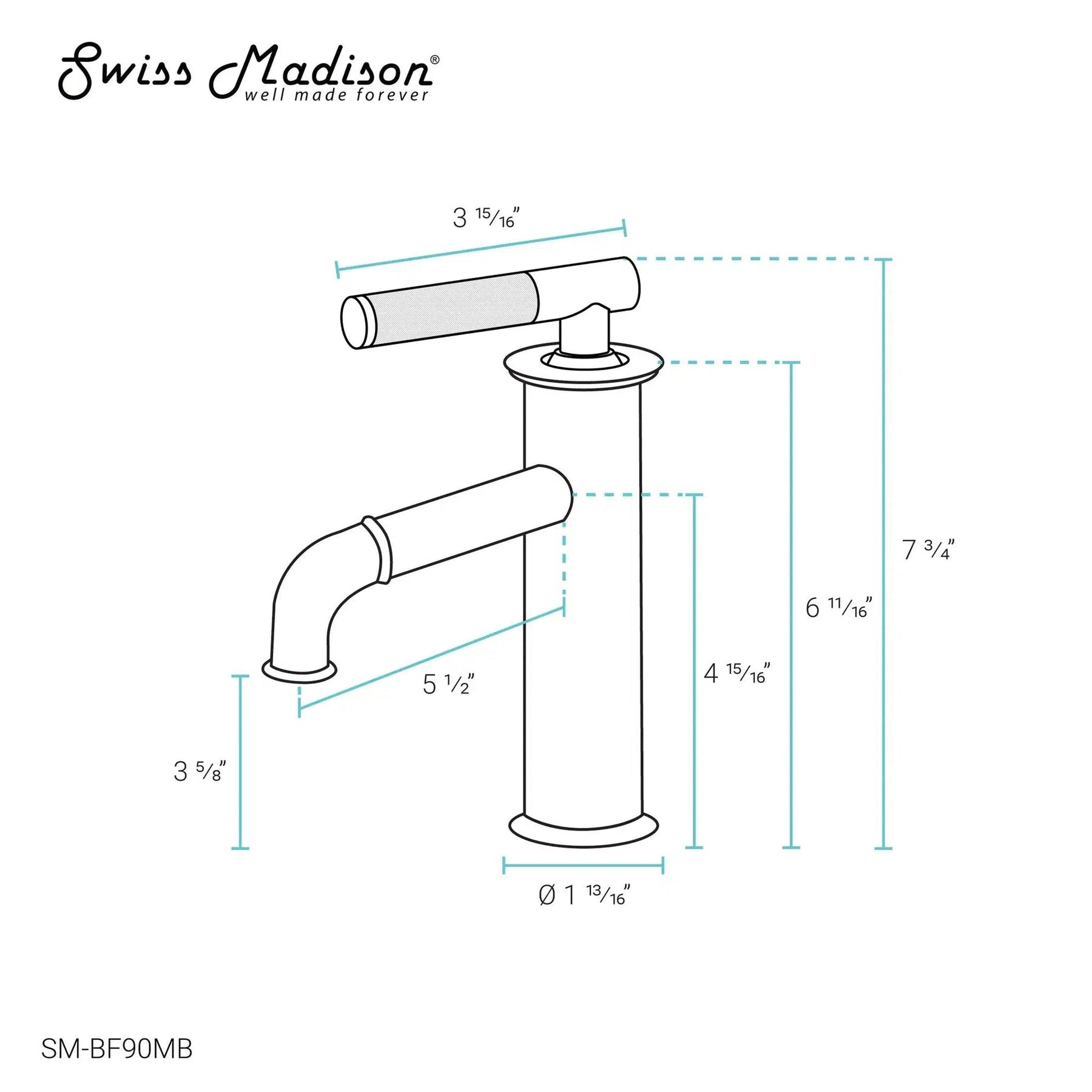 Swiss Madison Avallon 8" Single-Handle Matte Black Bathroom Faucet With 1.2 GPM Flow Rate