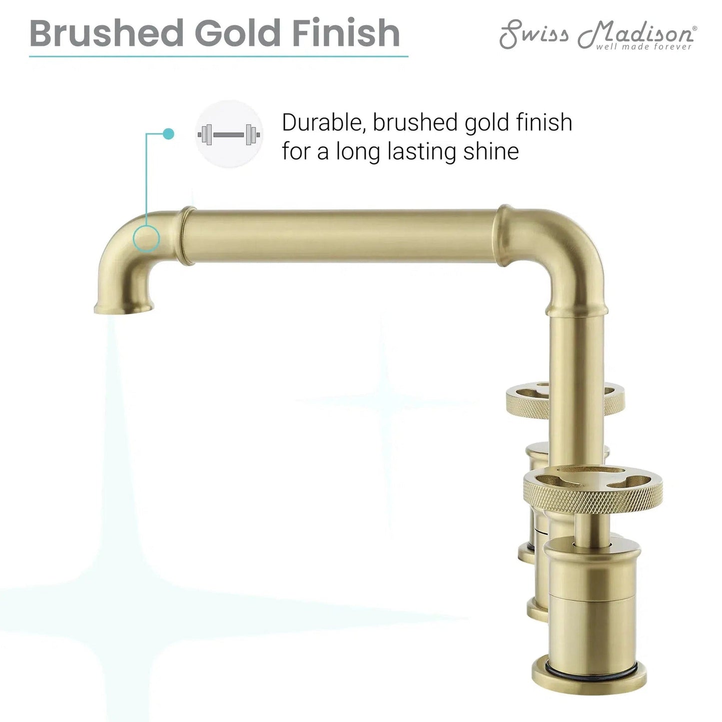 Swiss Madison Avallon 8" Widespread Brushed Gold Bathroom Faucet With Wheel Handle and 1.2 GPM Flow Rate