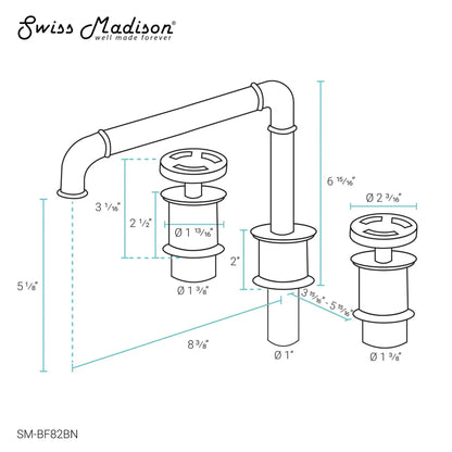 Swiss Madison Avallon 8" Widespread Brushed Nickel Bathroom Faucet With Wheel Handle and 1.2 GPM Flow Rate
