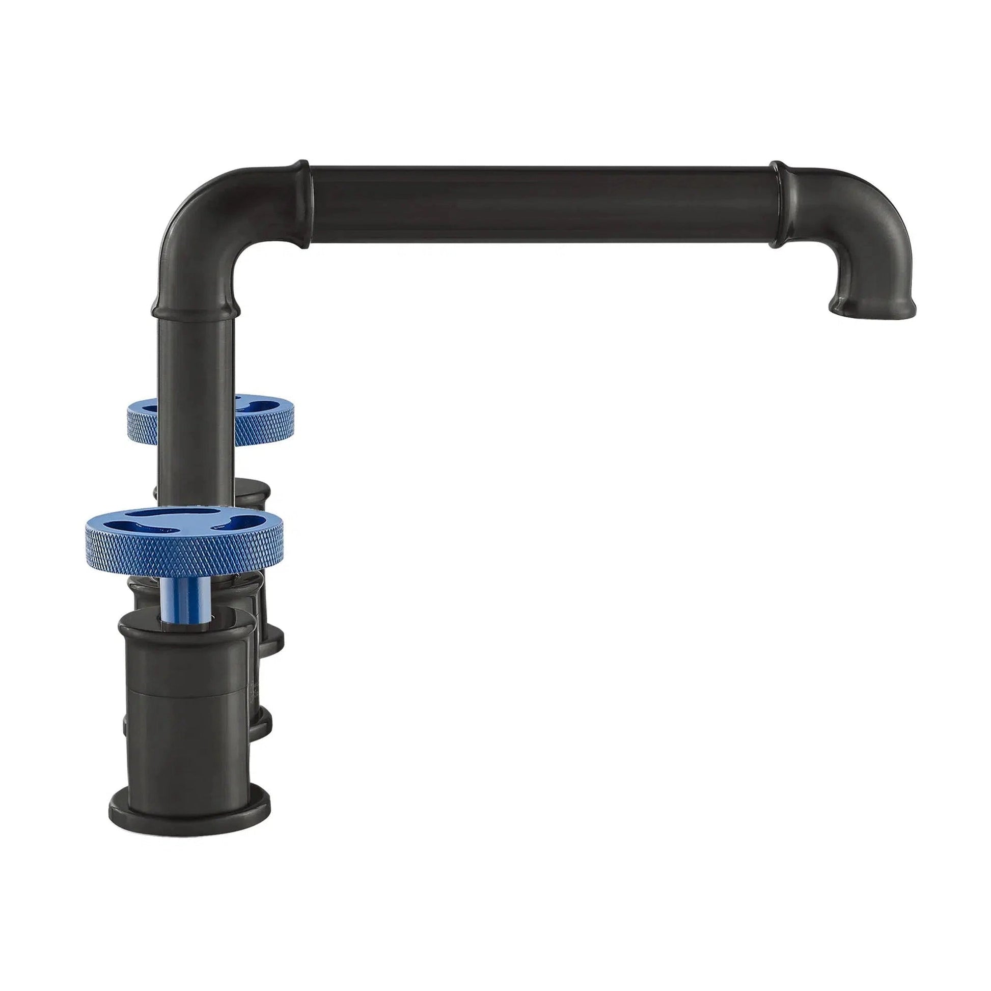 Swiss Madison Avallon 8" Widespread Matte Black Bathroom Faucet With Blue Wheel Handle and 1.2 GPM Flow Rate