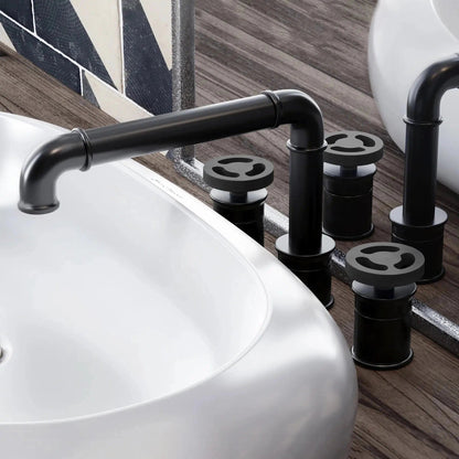 Swiss Madison Avallon 8" Widespread Matte Black Bathroom Faucet With Wheel Handle and 1.2 GPM Flow Rate
