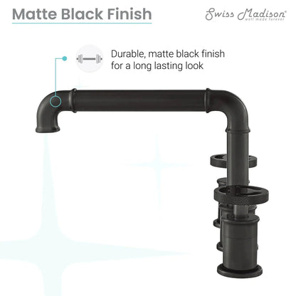 Swiss Madison Avallon 8" Widespread Matte Black Bathroom Faucet With Wheel Handle and 1.2 GPM Flow Rate