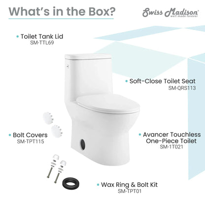 Swiss Madison Avancer 15" x 31" One-Piece White Elongated Floor-Mounted Toilet With Built-In 0.95/1.26 GPH Touchless Dual-Flush