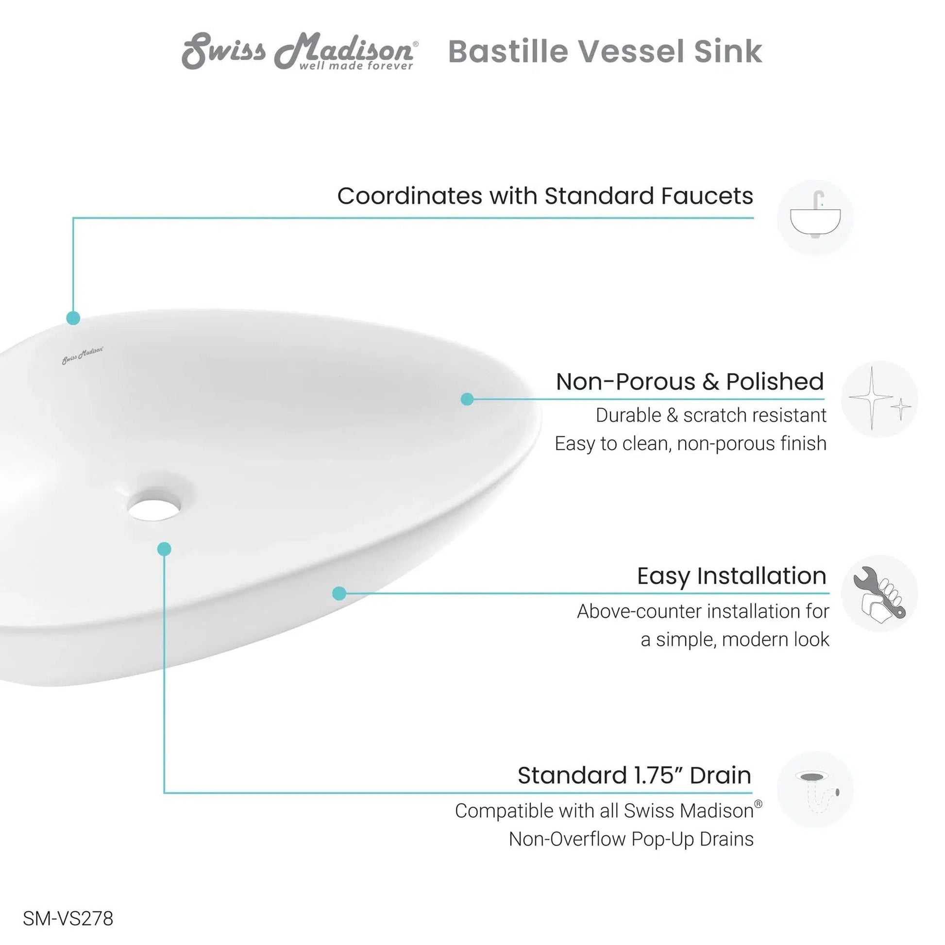 Swiss Madison Bastille 23" x 15" White Irregular Ceramic Vessel Bathroom Sink