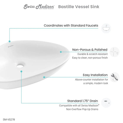 Swiss Madison Bastille 23" x 15" White Irregular Ceramic Vessel Bathroom Sink
