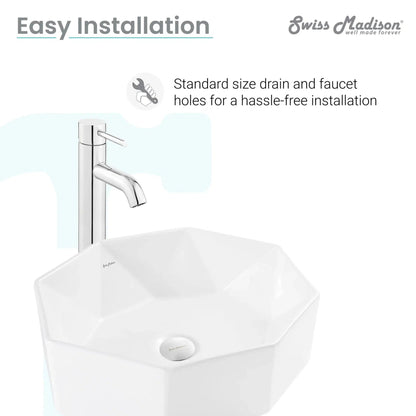 Swiss Madison Brusque 19" x 16" White Octagon Ceramic Bathroom Vessel Sink