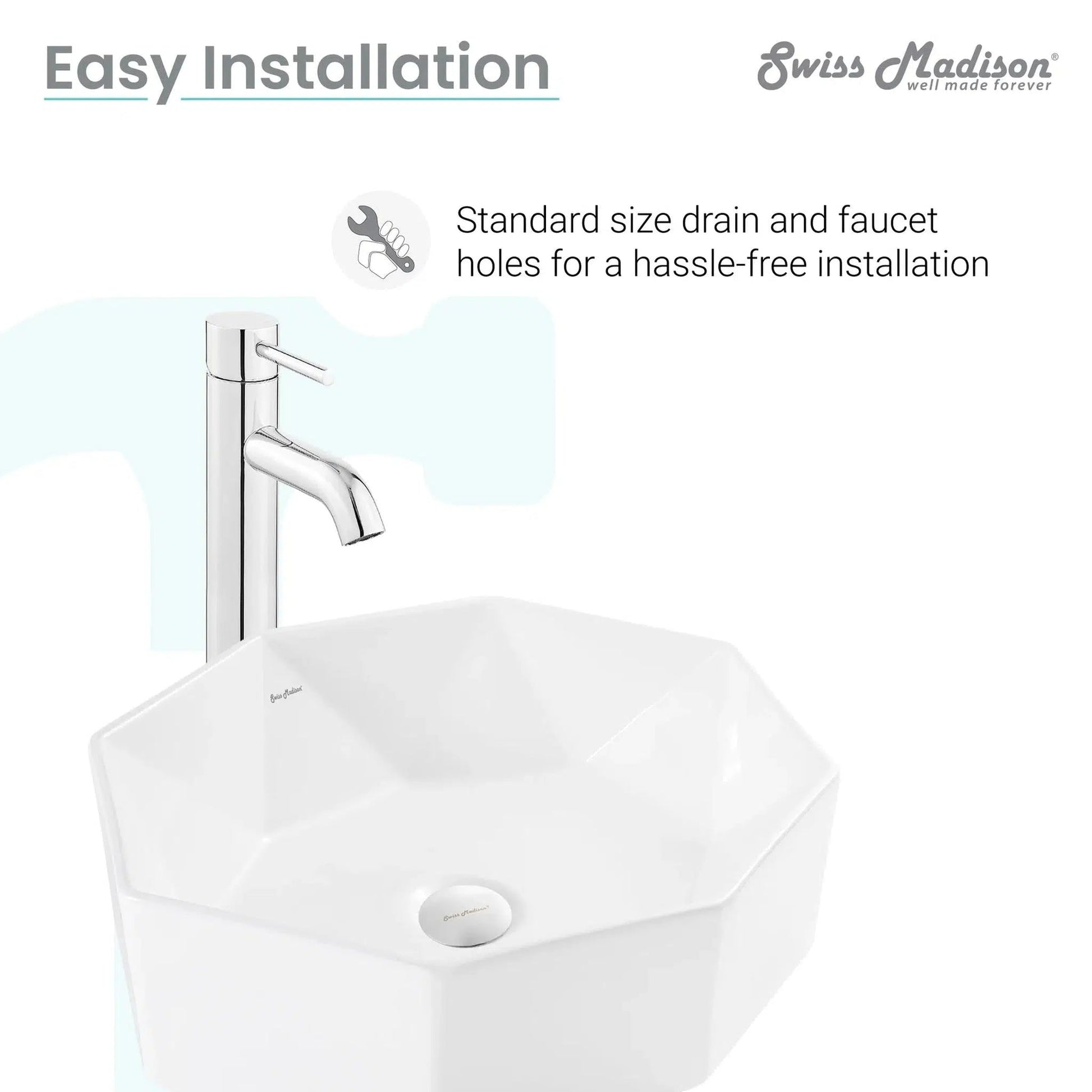 Swiss Madison Brusque 19" x 16" White Octagon Ceramic Vessel Bathroom Sink