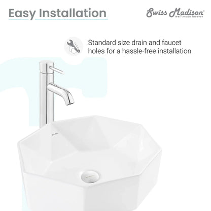Swiss Madison Brusque 19" x 16" White Octagon Ceramic Vessel Bathroom Sink